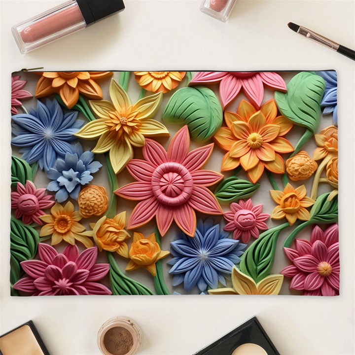 Flower Bloom Embossed Pattern Cosmetic Bag (XXL)