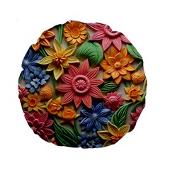 Flower Bloom Embossed Pattern Standard 15  Premium Round Cushions by Vaneshop