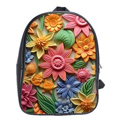 Flower Bloom Embossed Pattern School Bag (xl) by Vaneshop