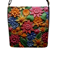 Flower Bloom Embossed Pattern Flap Closure Messenger Bag (l) by Vaneshop