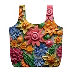 Flower Bloom Embossed Pattern Full Print Recycle Bag (l) by Vaneshop