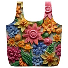 Flower Bloom Embossed Pattern Full Print Recycle Bag (xl) by Vaneshop