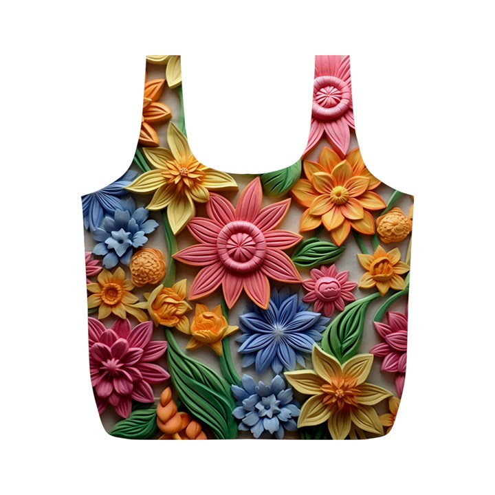 Flower Bloom Embossed Pattern Full Print Recycle Bag (M)