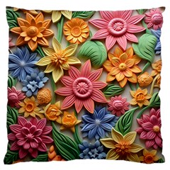 Flower Bloom Embossed Pattern Large Premium Plush Fleece Cushion Case (two Sides) by Vaneshop