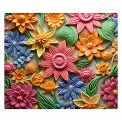 Flower Bloom Embossed Pattern Two Sides Premium Plush Fleece Blanket (small) by Vaneshop