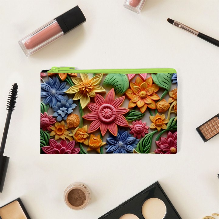 Flower Bloom Embossed Pattern Cosmetic Bag (XS)