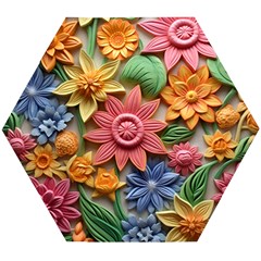 Flower Bloom Embossed Pattern Wooden Puzzle Hexagon by Vaneshop