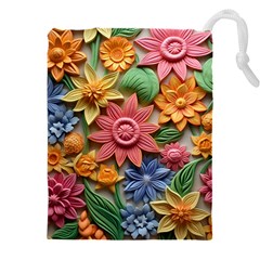 Flower Bloom Embossed Pattern Drawstring Pouch (4xl) by Vaneshop