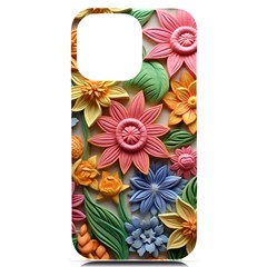 Flower Bloom Embossed Pattern Iphone 14 Pro Max Black Uv Print Case by Vaneshop