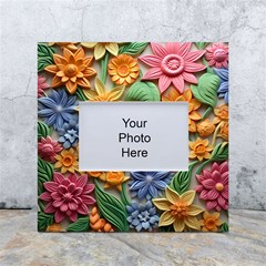 Flower Bloom Embossed Pattern White Box Photo Frame 4  X 6  by Vaneshop