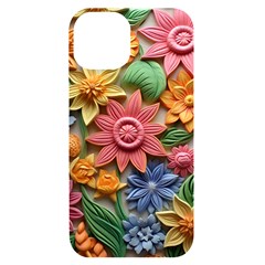 Flower Bloom Embossed Pattern Iphone 14 Black Uv Print Case