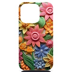 Flower Bloom Embossed Pattern Iphone 14 Pro Black Uv Print Case by Vaneshop