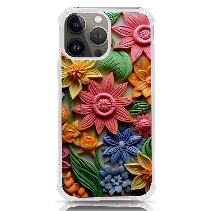 Flower Bloom Embossed Pattern iPhone 13 Pro Max TPU UV Print Case