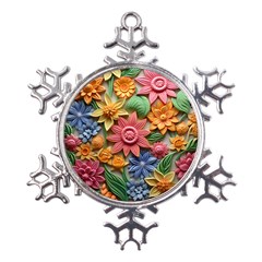 Flower Bloom Embossed Pattern Metal Large Snowflake Ornament