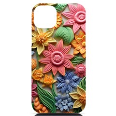 Flower Bloom Embossed Pattern Iphone 14 Plus Black Uv Print Case by Vaneshop