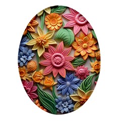 Flower Bloom Embossed Pattern Oval Glass Fridge Magnet (4 Pack)