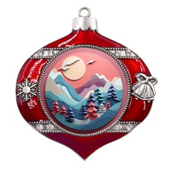 Paper Art Pastel Metal Snowflake And Bell Red Ornament