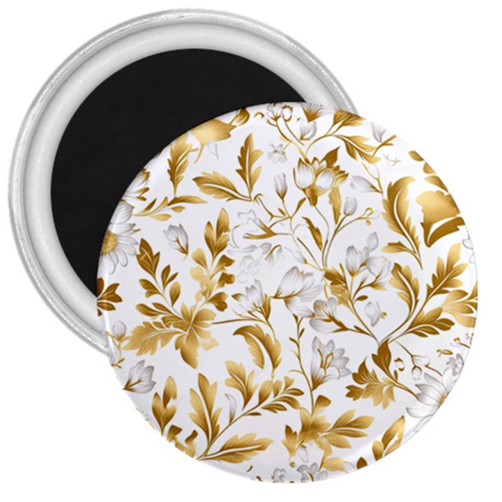 Flowers Gold Floral 3  Magnets