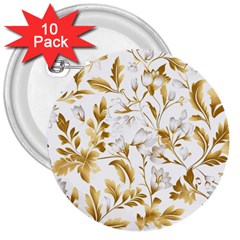 Flowers Gold Floral 3  Buttons (10 Pack)  by Vaneshop