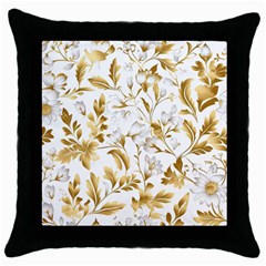 Flowers Gold Floral Throw Pillow Case (black) by Vaneshop