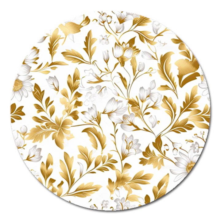 Flowers Gold Floral Magnet 5  (Round)