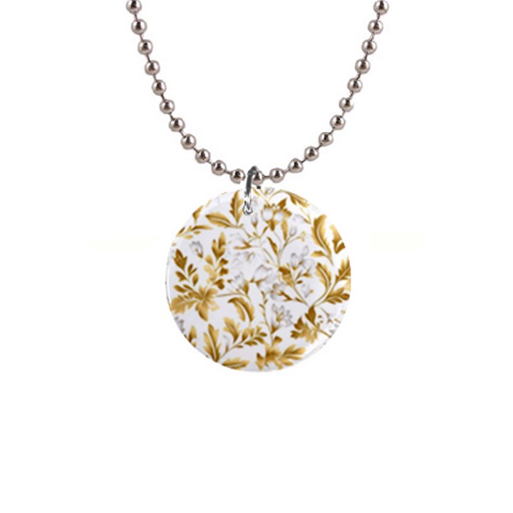 Flowers Gold Floral 1  Button Necklace