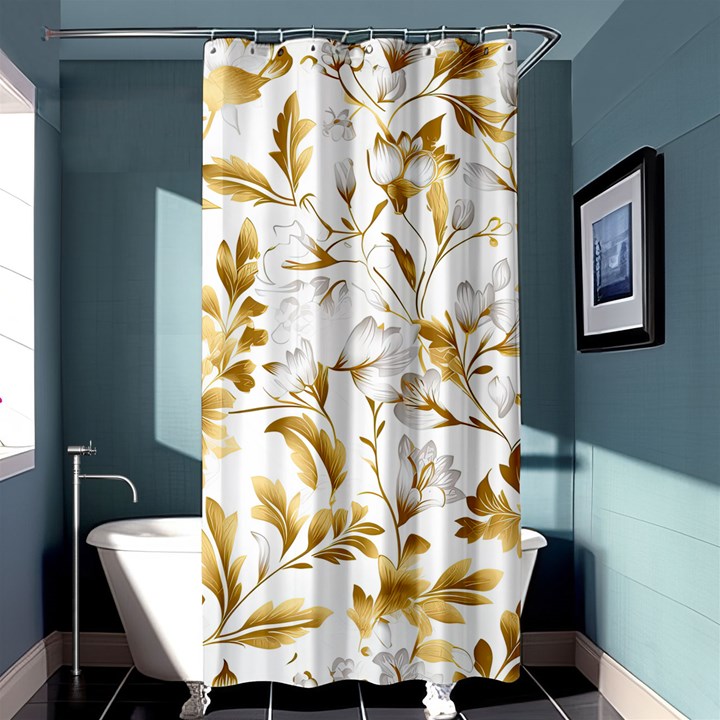 Flowers Gold Floral Shower Curtain 36  x 72  (Stall) 