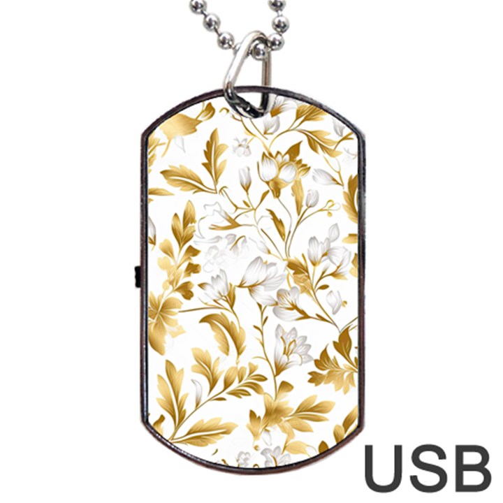 Flowers Gold Floral Dog Tag USB Flash (One Side)