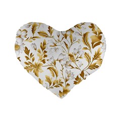 Flowers Gold Floral Standard 16  Premium Flano Heart Shape Cushions by Vaneshop