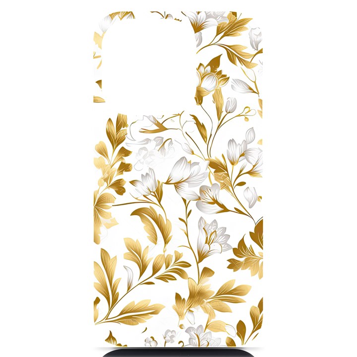 Flowers Gold Floral iPhone 14 Pro Black UV Print Case