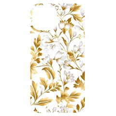 Flowers Gold Floral Iphone 14 Black Uv Print Case by Vaneshop