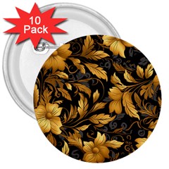 Flower Gold Floral 3  Buttons (10 Pack)  by Vaneshop