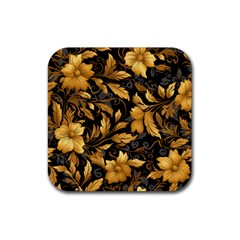 Flower Gold Floral Rubber Coaster (square) by Vaneshop