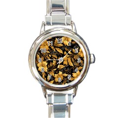 Flower Gold Floral Round Italian Charm Watch