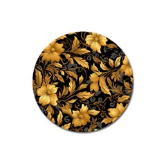 Flower Gold Floral Magnet 3  (round) by Vaneshop