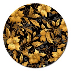 Flower Gold Floral Magnet 5  (round) by Vaneshop