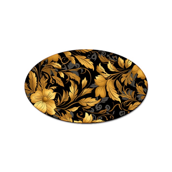 Flower Gold Floral Sticker Oval (10 pack)