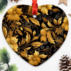 Flower Gold Floral Heart Ornament (two Sides) by Vaneshop