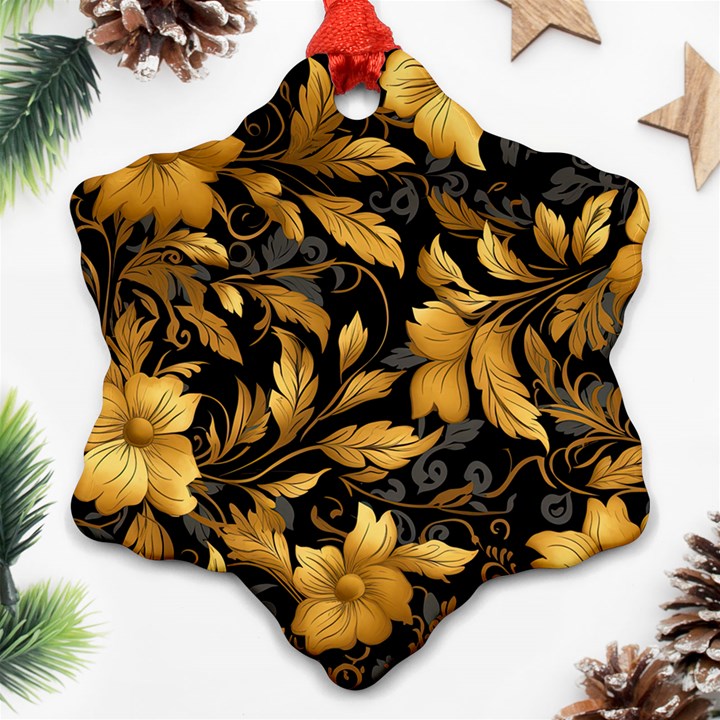 Flower Gold Floral Snowflake Ornament (Two Sides)