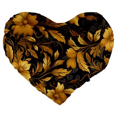 Flower Gold Floral Large 19  Premium Heart Shape Cushions by Vaneshop