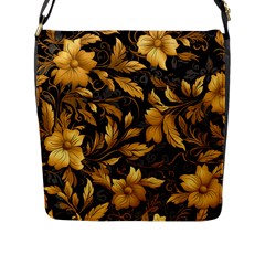 Flower Gold Floral Flap Closure Messenger Bag (l) by Vaneshop