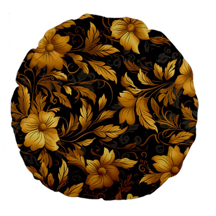 Flower Gold Floral Large 18  Premium Flano Round Cushions