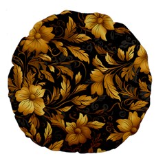 Flower Gold Floral Large 18  Premium Flano Round Cushions by Vaneshop