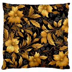 Flower Gold Floral Large Premium Plush Fleece Cushion Case (two Sides) by Vaneshop