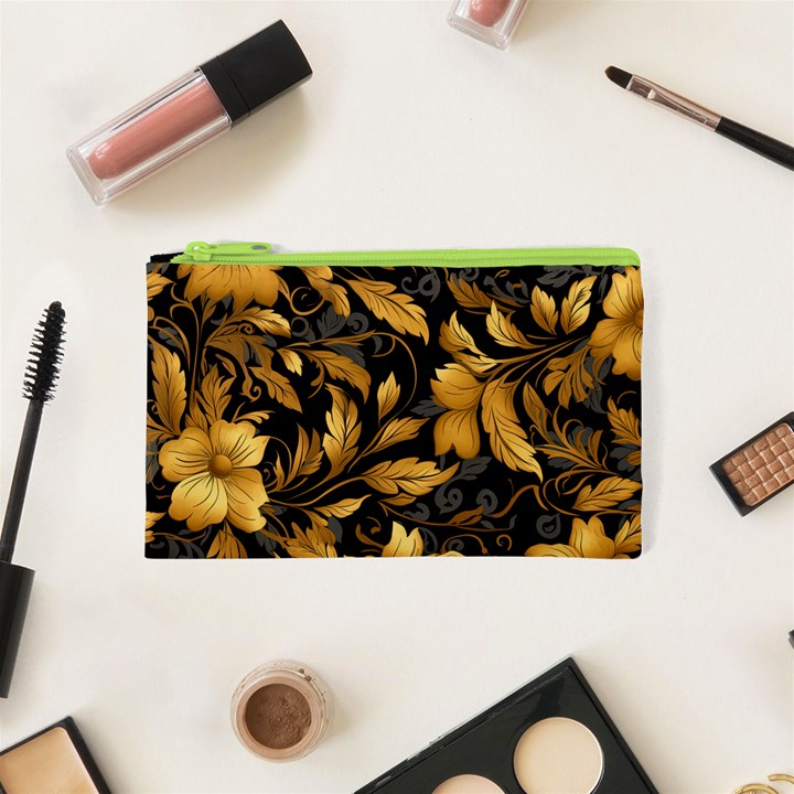 Flower Gold Floral Cosmetic Bag (XS)