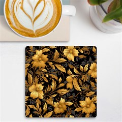 Flower Gold Floral Uv Print Square Tile Coaster  by Vaneshop