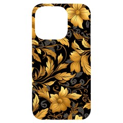 Flower Gold Floral Iphone 14 Pro Black Uv Print Case