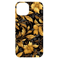 Flower Gold Floral Iphone 14 Black Uv Print Case by Vaneshop