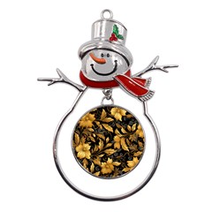 Flower Gold Floral Metal Snowman Ornament