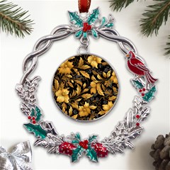 Flower Gold Floral Metal X mas Wreath Holly Leaf Ornament